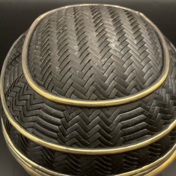 Candone Wharton Raku Pottery Basketweave & Glaze Vessel Bowl SIGNED with Lid - Picture 8 of 16